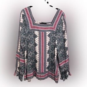 Lane Bryant Pink & Teal Bohemian Square Neck Tunic